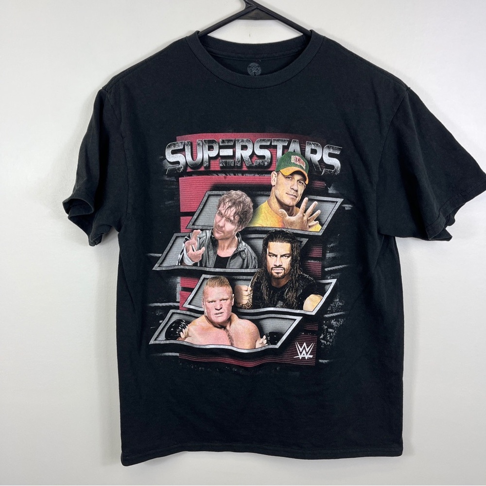WWE Superstars Wrestling Graphic T Shirt Youth Sz L Black Roman Reigns John Cena